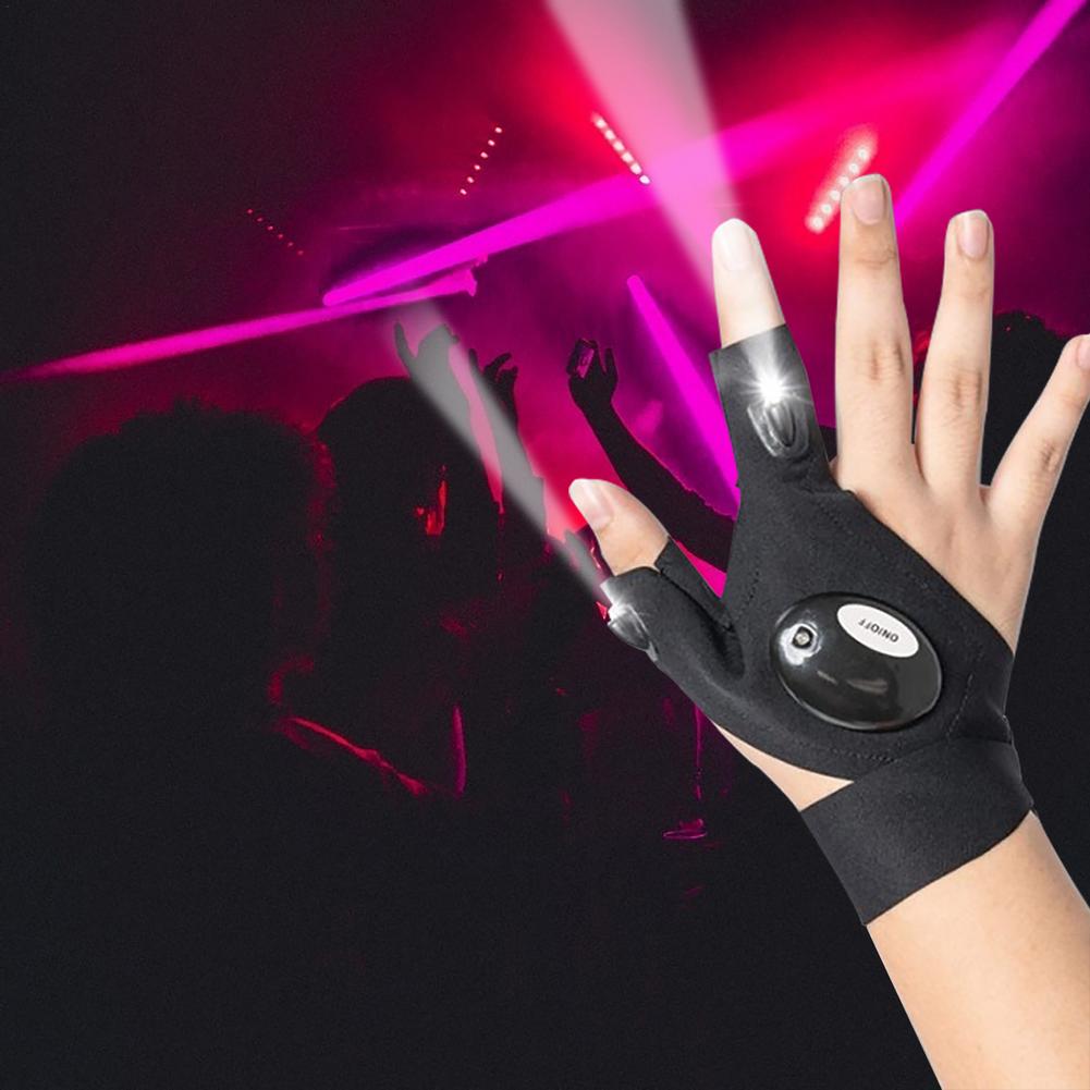 1Pair LED Flashlight Gloves Outdoor Hands Free Finger Flashlight Gloves Hands Free Lights For Camping Fishing Car Repairing