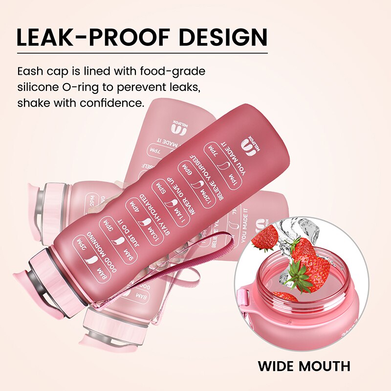 ZOMAKE 32oz Motivational Water Bottles with Time Marker, BPA Free Leakproof & Removable Strainer Water Bottles for Fitness