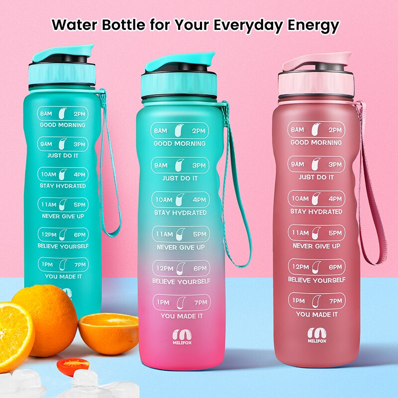 ZOMAKE 32oz Motivational Water Bottles with Time Marker, BPA Free Leakproof & Removable Strainer Water Bottles for Fitness