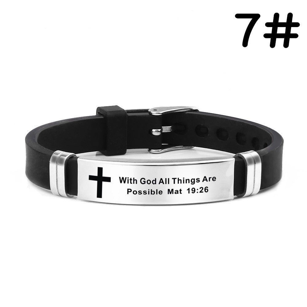 Christian Bible cross Scripture Bracelet Stainless Steel love never fails silica gel watch band hand браслеты bracelet for women
