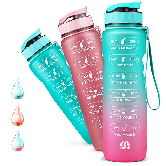 ZOMAKE 32oz Motivational Water Bottles with Time Marker, BPA Free Leakproof & Removable Strainer Water Bottles for Fitness