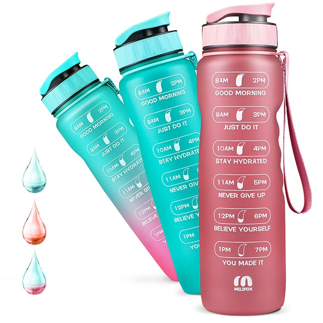 ZOMAKE 32oz Motivational Water Bottles with Time Marker, BPA Free Leakproof & Removable Strainer Water Bottles for Fitness