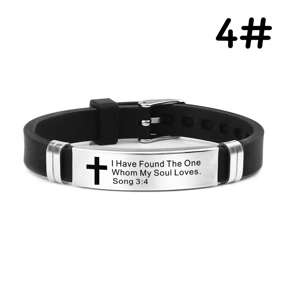 Christian Bible cross Scripture Bracelet Stainless Steel love never fails silica gel watch band hand браслеты bracelet for women