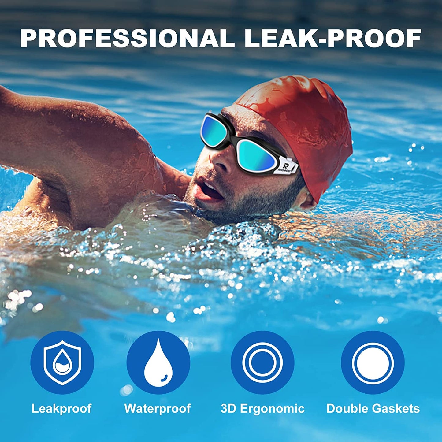 Adults Swimming Glasses Polarized Swim Goggles for Anti Fog/No Leak/Clear Wide Vision/UV Protection/Professional Pool Open Water