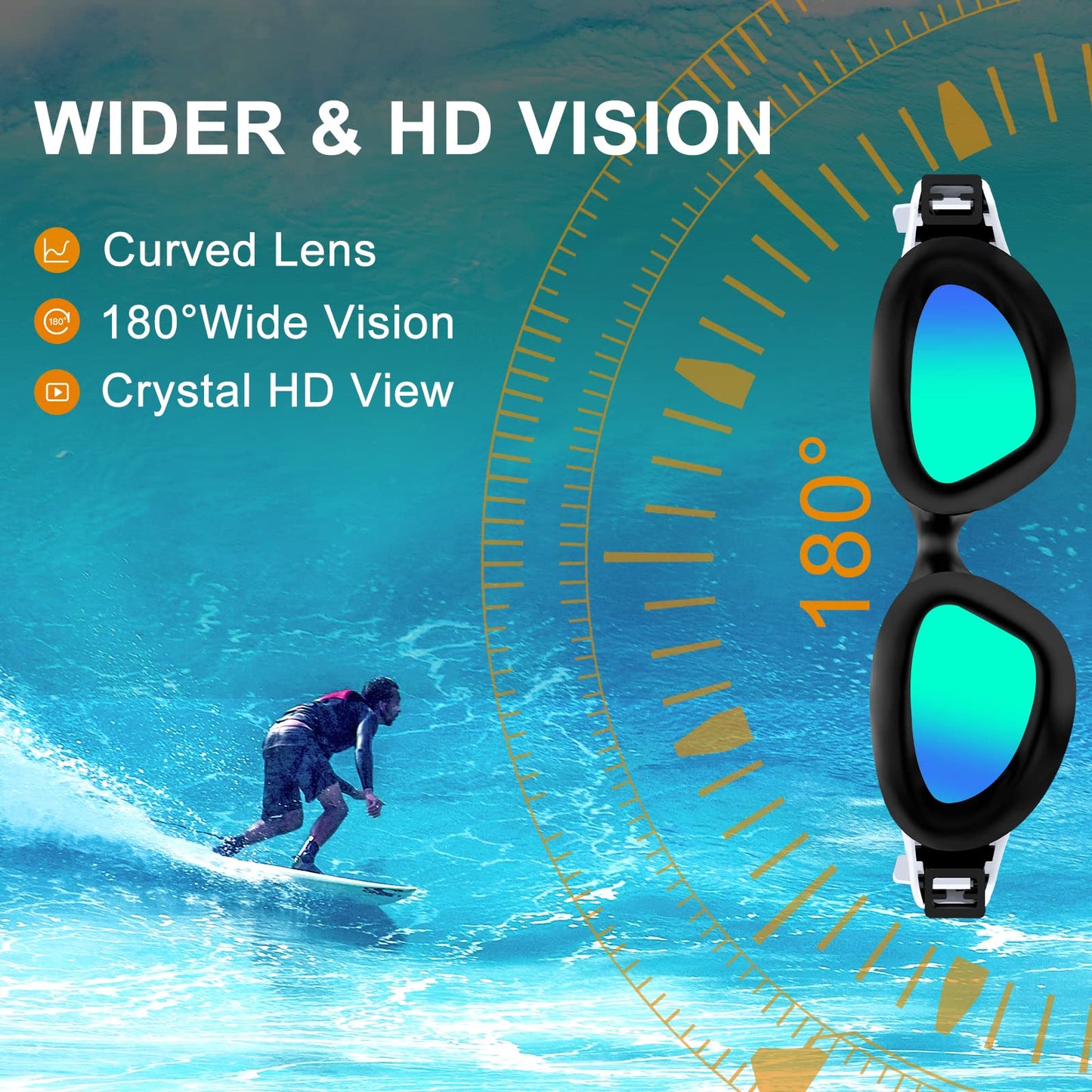 Adults Swimming Glasses Polarized Swim Goggles for Anti Fog/No Leak/Clear Wide Vision/UV Protection/Professional Pool Open Water