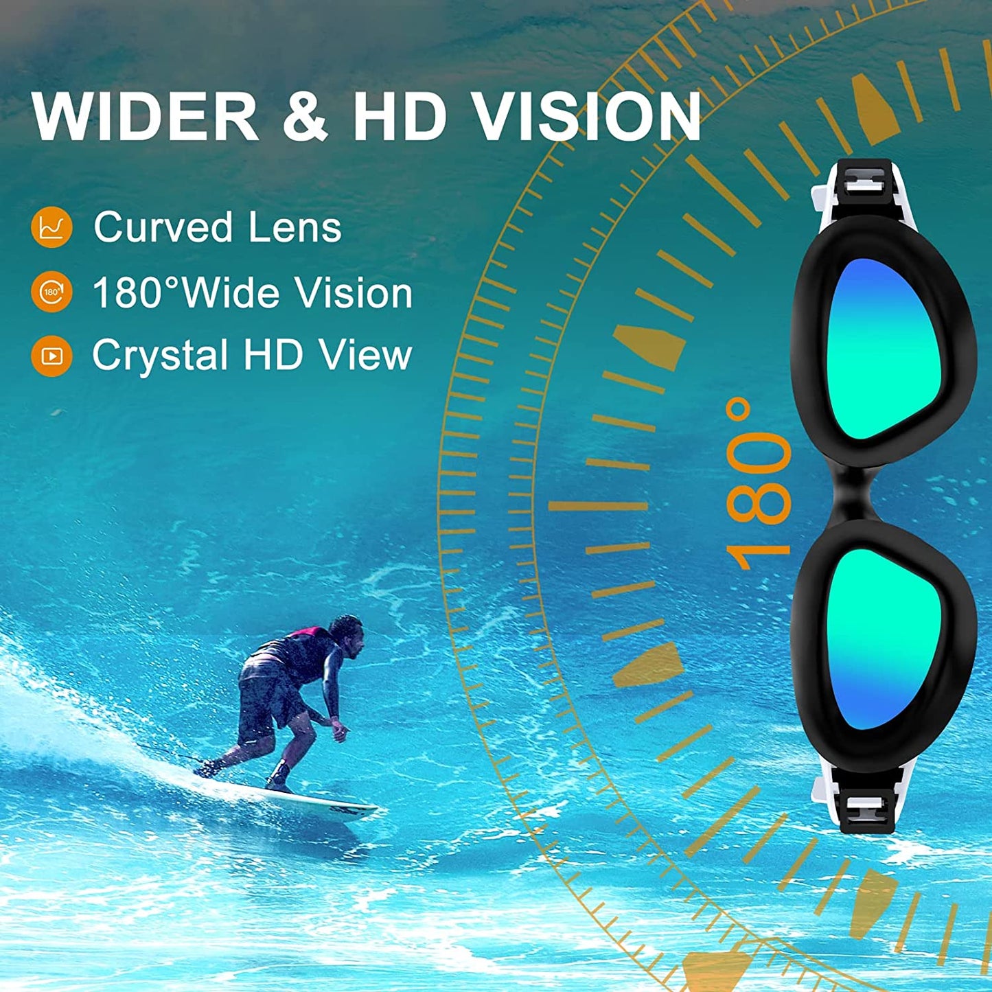 Adults Swimming Glasses Polarized Swim Goggles for Anti Fog/No Leak/Clear Wide Vision/UV Protection/Professional Pool Open Water