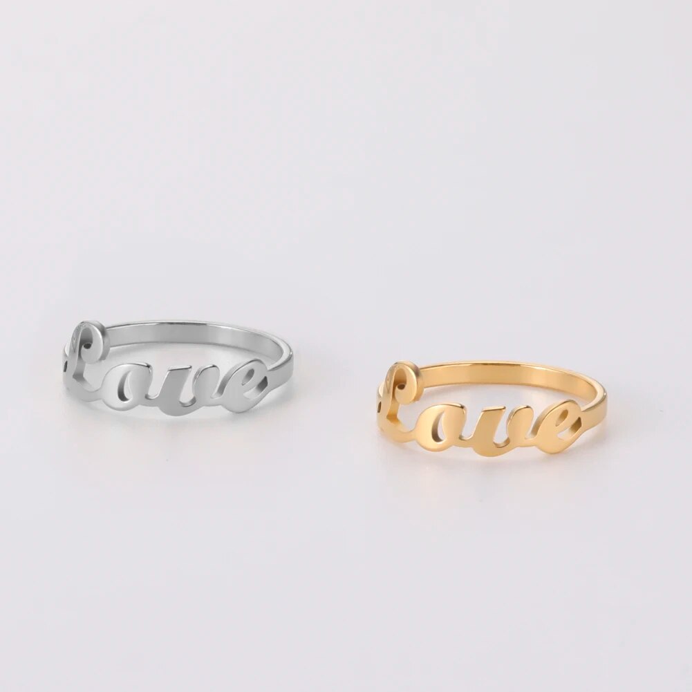Romantic Hollow Letter LOVE Rings Stainless Steel Light luxury Wedding Ring Elegant Finger Accessories Jewelry Gift for Lovers