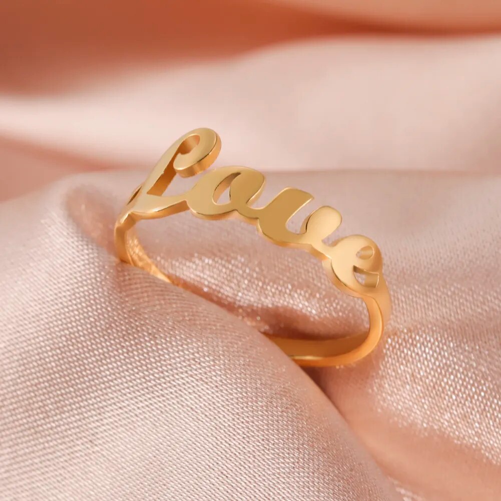 Romantic Hollow Letter LOVE Rings Stainless Steel Light luxury Wedding Ring Elegant Finger Accessories Jewelry Gift for Lovers