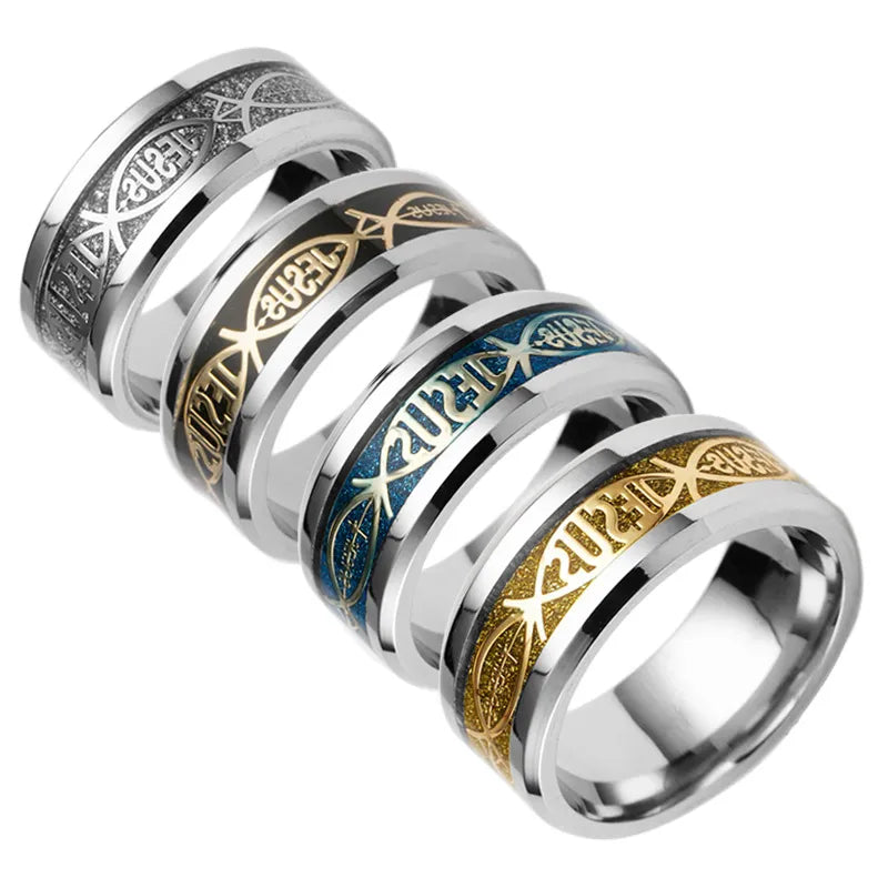 Jesus Letter 316 L Stainless Steel Ring For Religious Christian Men Women Gift Jewelry Serenity Male Bible Cross
