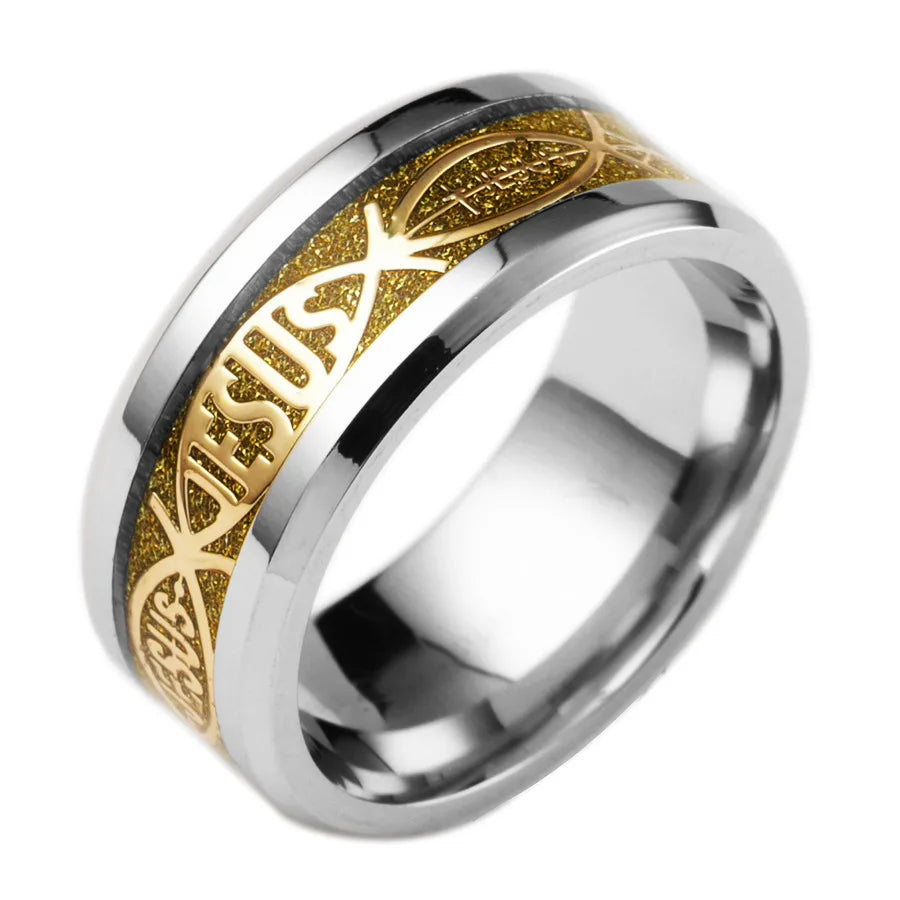 Jesus Letter 316 L Stainless Steel Ring For Religious Christian Men Women Gift Jewelry Serenity Male Bible Cross