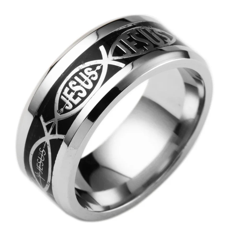 Jesus Letter 316 L Stainless Steel Ring For Religious Christian Men Women Gift Jewelry Serenity Male Bible Cross