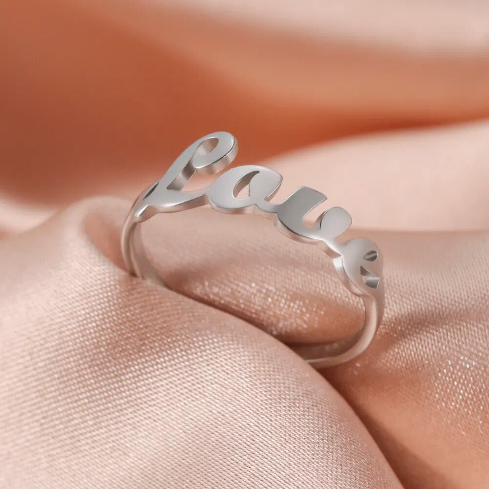 Romantic Hollow Letter LOVE Rings Stainless Steel Light luxury Wedding Ring Elegant Finger Accessories Jewelry Gift for Lovers