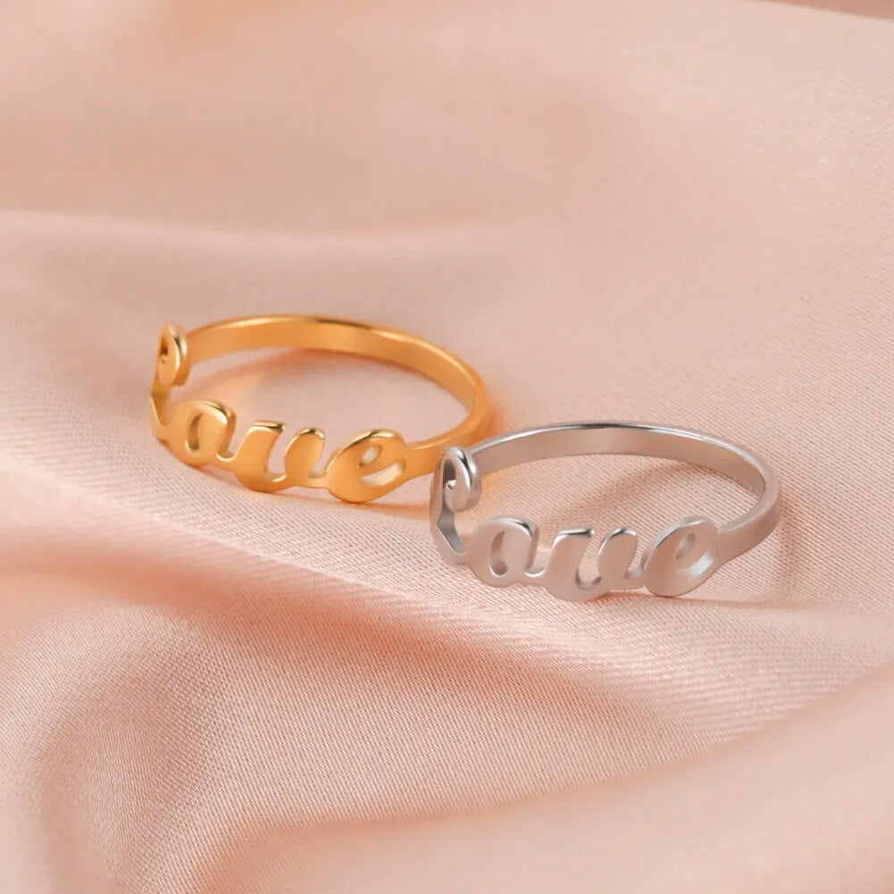 Romantic Hollow Letter LOVE Rings Stainless Steel Light luxury Wedding Ring Elegant Finger Accessories Jewelry Gift for Lovers