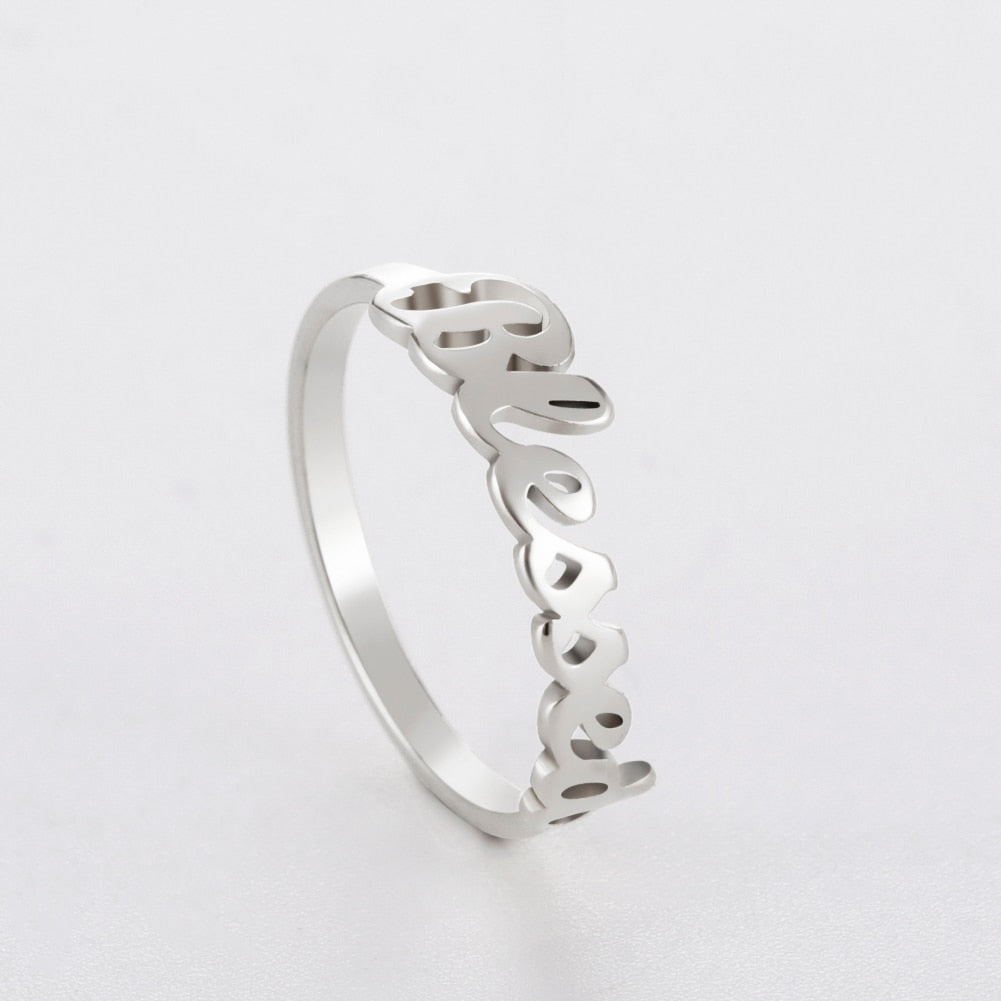 COOLTIME Blessed Ring for Men Women Supernatural Amulet God Bless Couple Ring Stainless Steel Wedding Rings Fashion Jewelry 2022