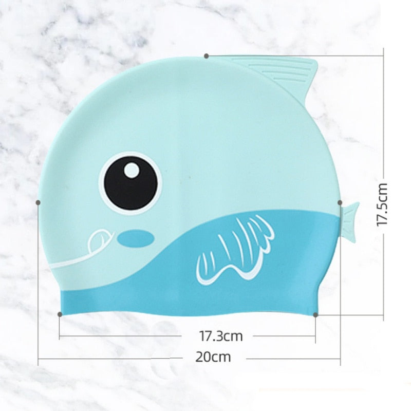 Children Swimming Caps Boys Girls Silicone Swim Pool Cap Waterproof Ear Protect Kids Cartoon Diving Hat for Water Sport