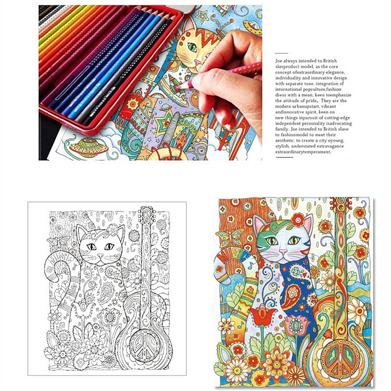 Cute Cat English Edition coloring book for  kids  adult DIY school craft supply