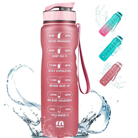 ZOMAKE 32oz Motivational Water Bottles with Time Marker, BPA Free Leakproof & Removable Strainer Water Bottles  for Fitness