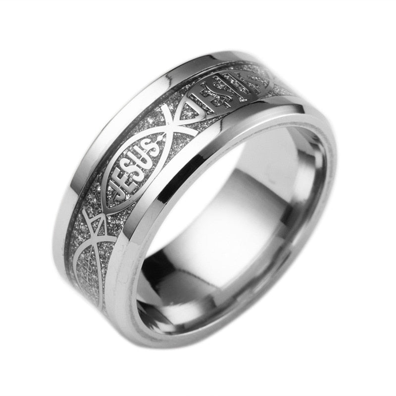 Jesus Letter  316 L Stainless Steel Ring For Religious Christian Men Women Gift Jewelry Serenity Male Bible Cross Ring