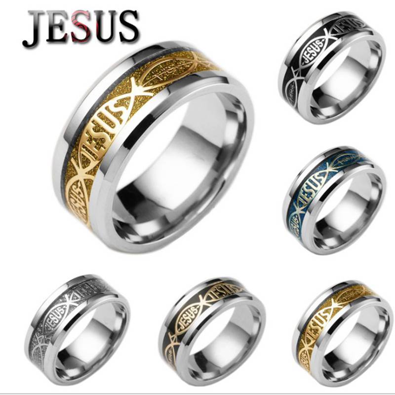 Jesus Letter  316 L Stainless Steel Ring For Religious Christian Men Women Gift Jewelry Serenity Male Bible Cross Ring