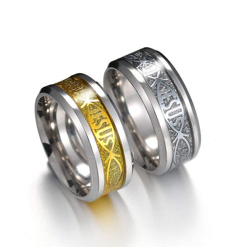 Jesus Letter  316 L Stainless Steel Ring For Religious Christian Men Women Gift Jewelry Serenity Male Bible Cross Ring