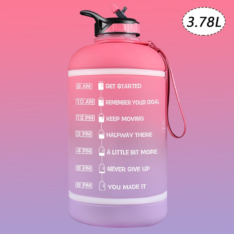 ZOMAKE 2.2/3.78L Gallon Water Bottle with Time Marker &amp; Straw, Motivational Water Jug BPA Free Leakproof Large Water Bottles Gym
