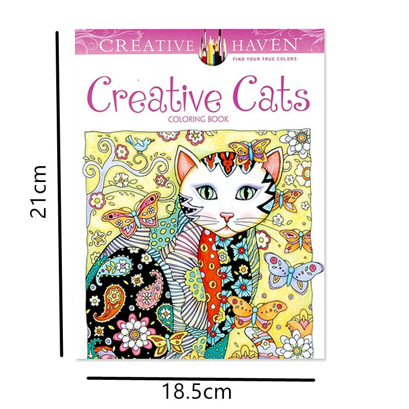 Cute Cat English Edition coloring book for  kids  adult DIY school craft supply