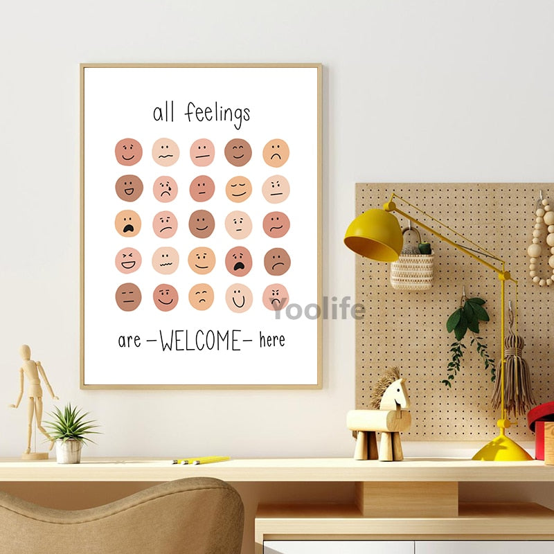 Feelings Thermometer With Coping Skills Art Prints Emotions Chart Poster Kids Teens Mental Health Art Canvas Painting Decoration