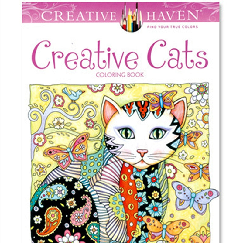 Cute Cat English Edition coloring book for  kids  adult DIY school craft supply