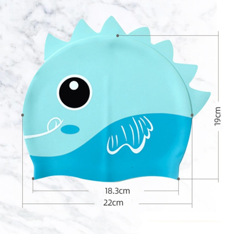 Children Swimming Caps Boys Girls Silicone Swim Pool Cap Waterproof Ear Protect Kids Cartoon Diving Hat for Water Sport