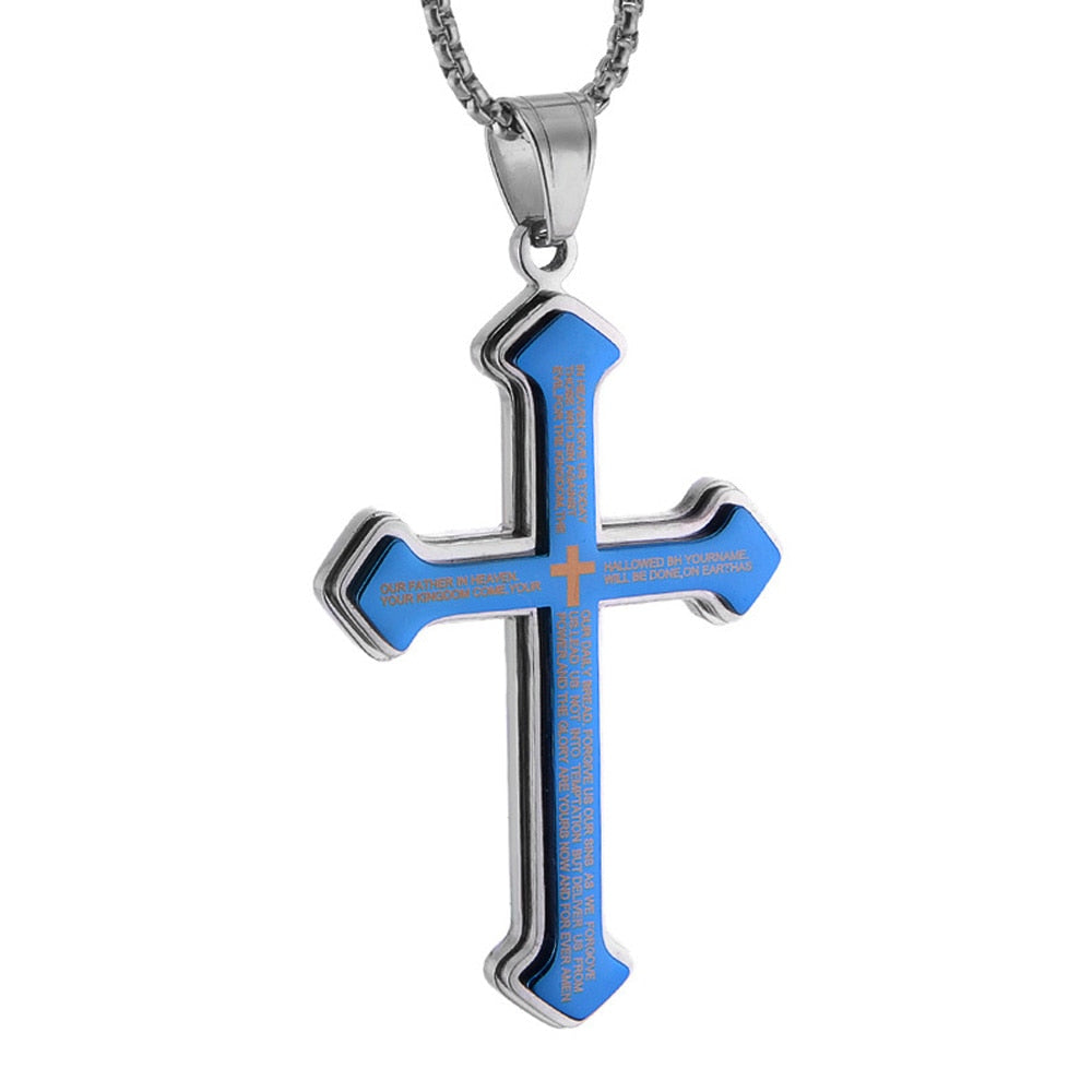 Vintage Christian Bible Text Stainless Steel Cross Pendant Necklace Punk Fashion Biker Amulet Men&#39;s Chain Necklace Jewelry Gift
