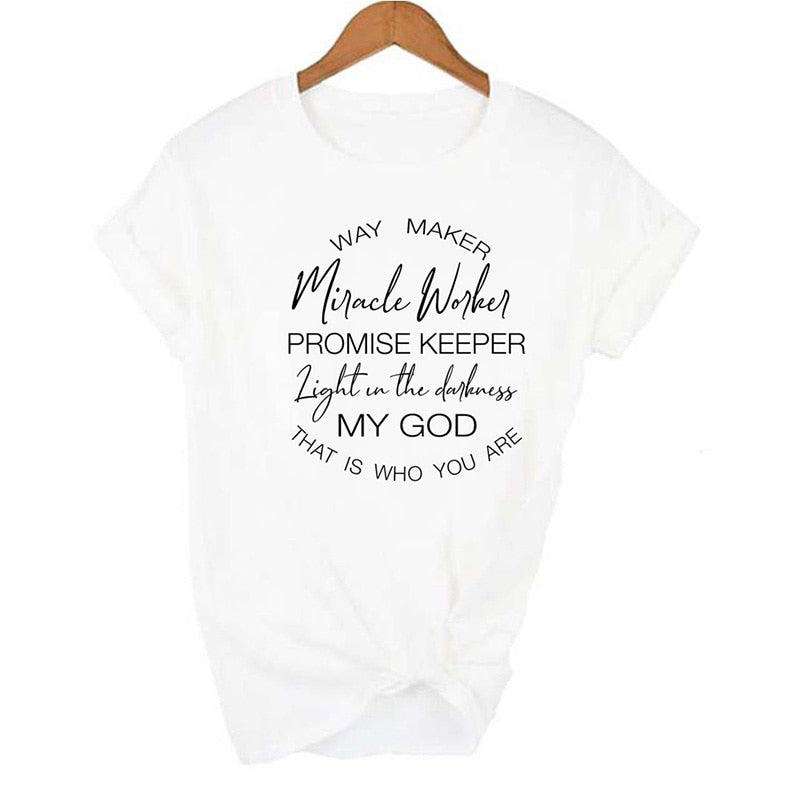 Way Maker Miracle Worker My God T-shirt Christian Women Summer Short Sleeve Woman T-shirt Faith Graphic T-shirt Top Female