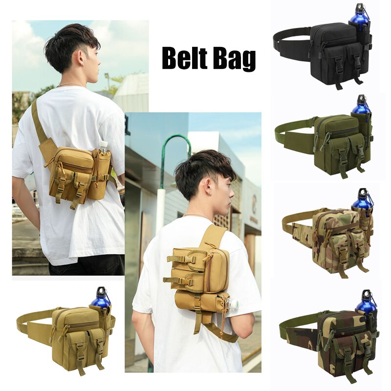 JSJM Tactical Belt Bag Outdoor Sports Hunting Mountaineering Camping Fanny Pack Military Combat Pockets Hiking Water Bottle Bag