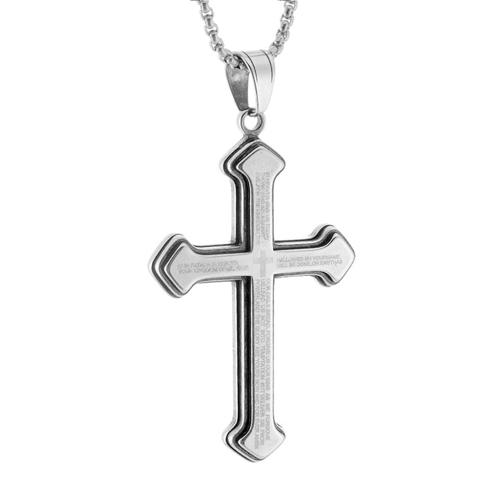Vintage Christian Bible Text Stainless Steel Cross Pendant Necklace Punk Fashion Biker Amulet Men&#39;s Chain Necklace Jewelry Gift