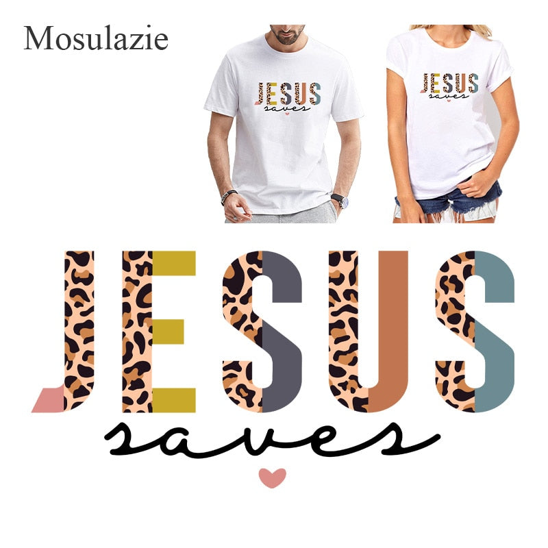 Jesus Letter Patches On Clothes DIY Washable Decals T-Shirt Thermo Adhesive Stickers Fashion Lady Iron-On Transfer For Clothing