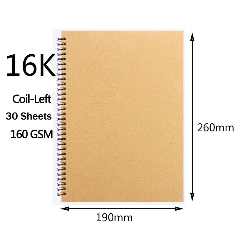 sketchbook Spiral Art Notebook Kraft Paper Blank 160GSM HardCover School Supplies Pencil Drawing Notepad Stationary