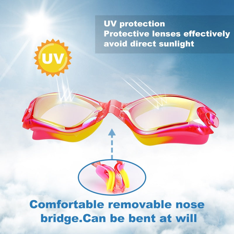 JSJM Professional Colorful Children Silicone Swimming Goggles Anti Fog UV Swimming Glasses Waterproof Silicone Swim Eyewear Kids