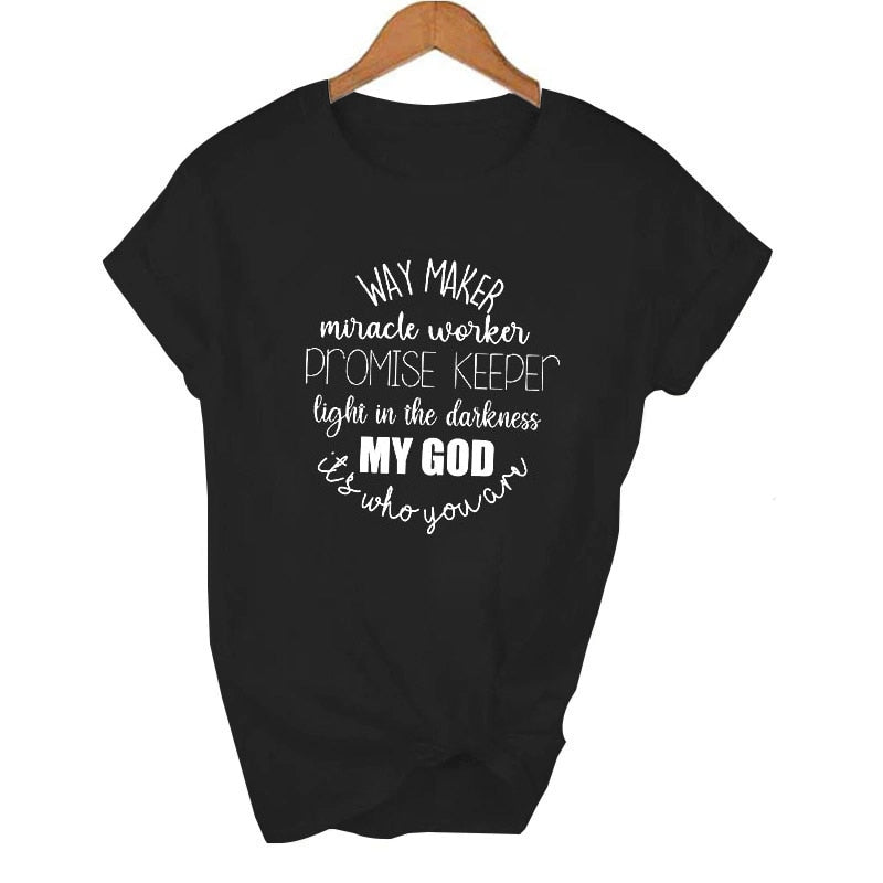 Way Maker Miracle Worker My God T-shirt Christian Women Summer Short Sleeve Woman T-shirt Faith Graphic T-shirt Top Female