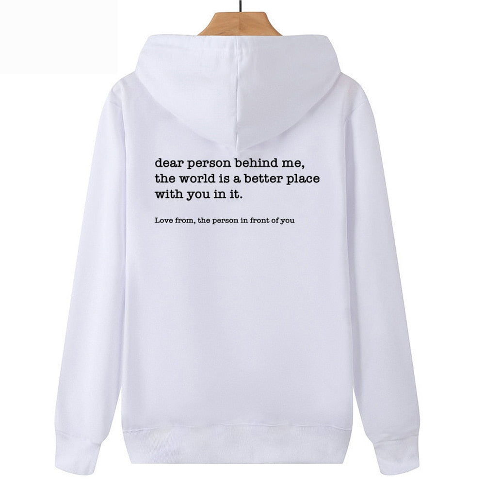 Dear Person Behind Me Hoodie Be Kind Message Hoody Mental Health Awareness Hoodies Long Sleeve Sweatshirt Pullovers