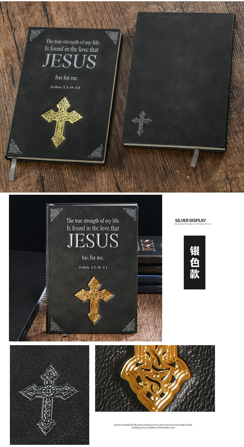 European Embossed Retro PU A5 Notebook Creative Cross Series JESUS Hardcover Notepad Fashion Business Office Notebooks