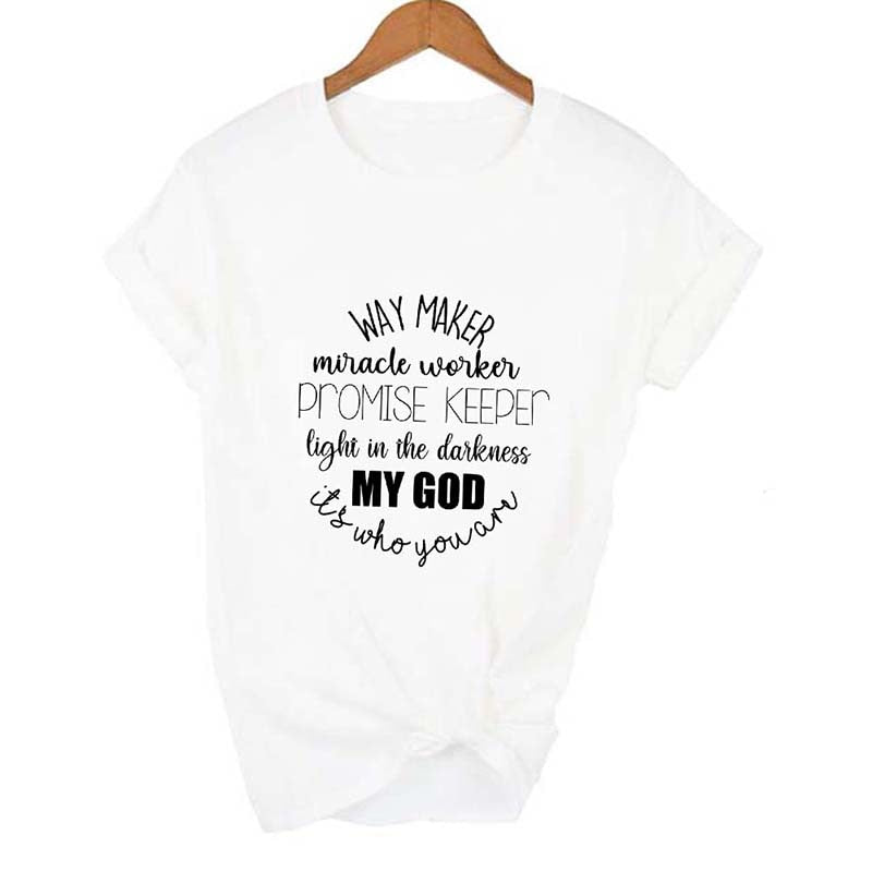 Way Maker Miracle Worker My God T-shirt Christian Women Summer Short Sleeve Woman T-shirt Faith Graphic T-shirt Top Female