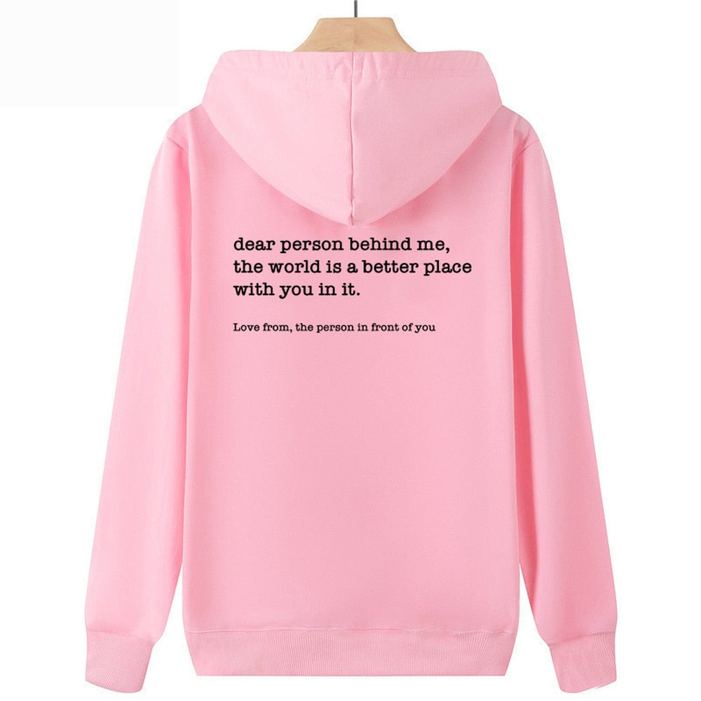 Dear Person Behind Me Hoodie Be Kind Message Hoody Mental Health Awareness Hoodies Long Sleeve Sweatshirt Pullovers