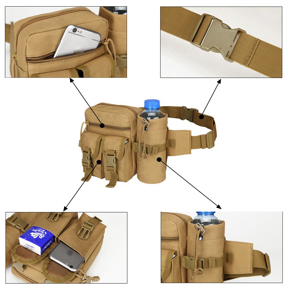JSJM Tactical Belt Bag Outdoor Sports Hunting Mountaineering Camping Fanny Pack Military Combat Pockets Hiking Water Bottle Bag