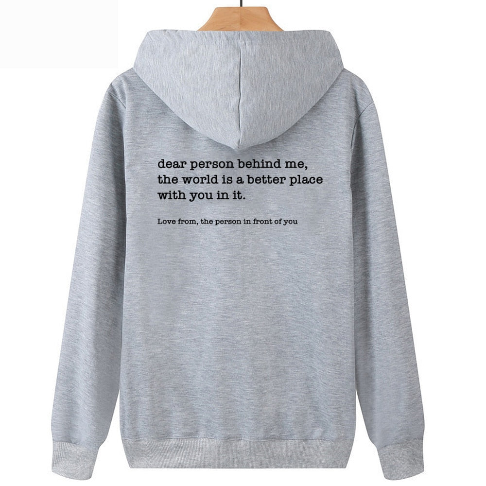 Dear Person Behind Me Hoodie Be Kind Message Hoody Mental Health Awareness Hoodies Long Sleeve Sweatshirt Pullovers