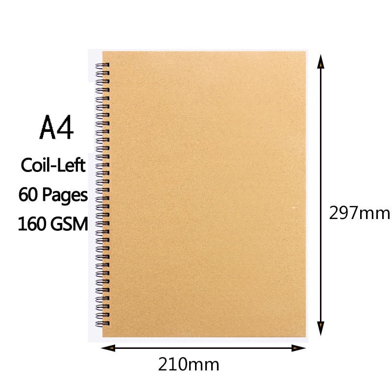 sketchbook Spiral Art Notebook Kraft Paper Blank 160GSM HardCover School Supplies Pencil Drawing Notepad Stationary