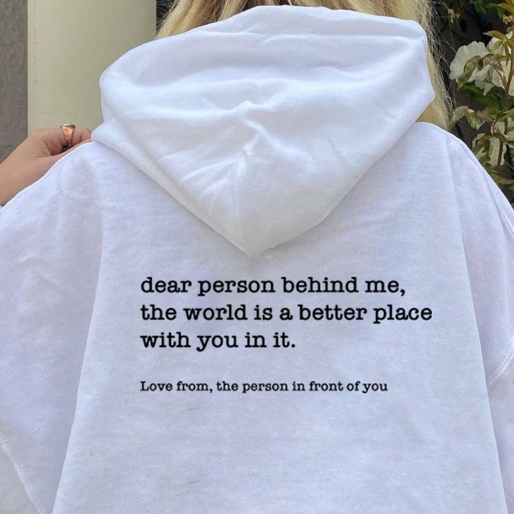 Dear Person Behind Me Hoodie Be Kind Message Hoody Mental Health Awareness Hoodies Long Sleeve Sweatshirt Pullovers