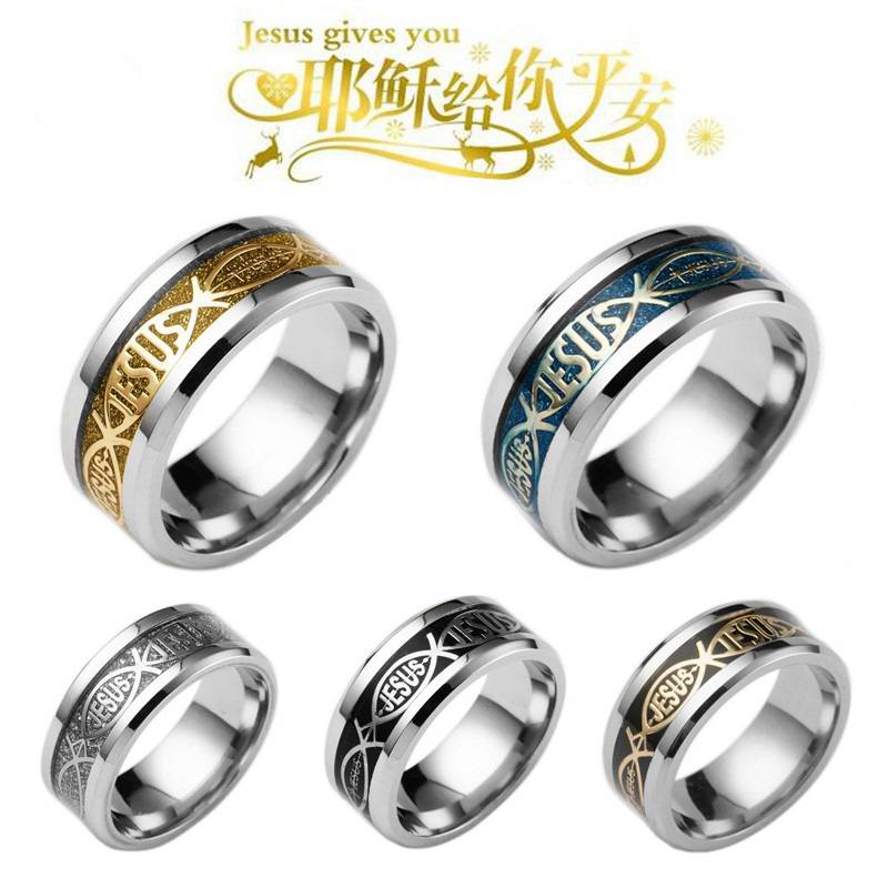 Jesus Letter  316 L Stainless Steel Ring For Religious Christian Men Women Gift Jewelry Serenity Male Bible Cross Ring