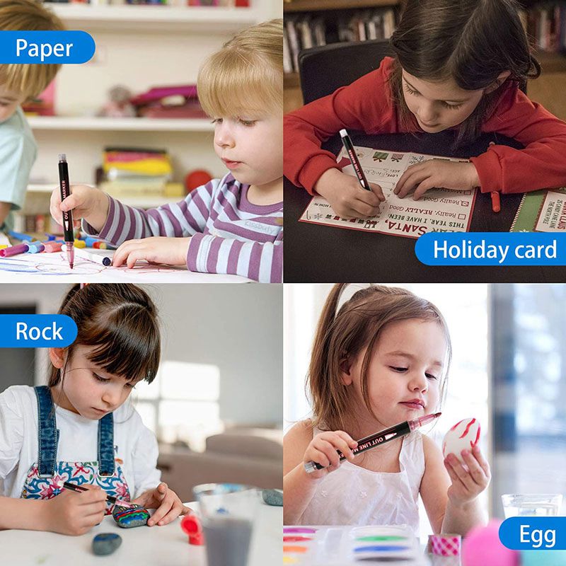 12/24 Color Double Line Outline Pen Markers Outline Marker Pen Highlighter Drawing Scrapbooking Graffiti Greeting Card Art Paint