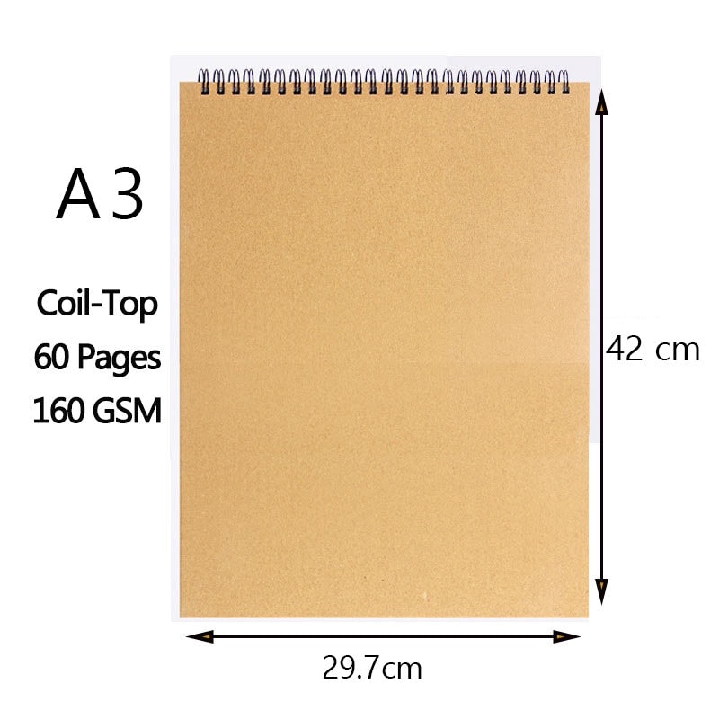 sketchbook Spiral Art Notebook Kraft Paper Blank 160GSM HardCover School Supplies Pencil Drawing Notepad Stationary