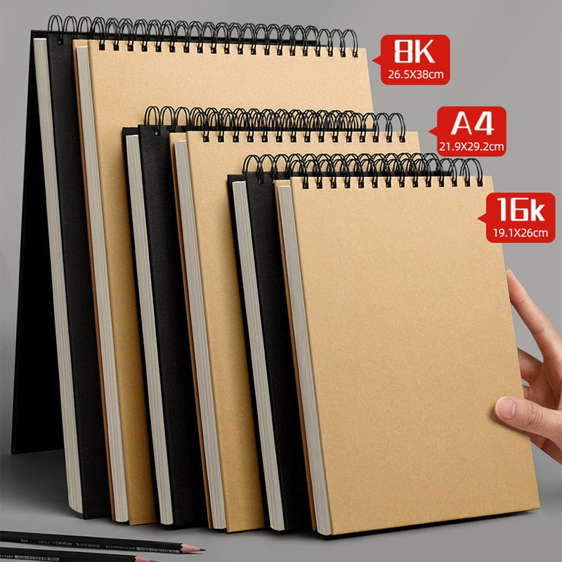 sketchbook Spiral Art Notebook Kraft Paper Blank 160GSM HardCover School Supplies Pencil Drawing Notepad Stationary