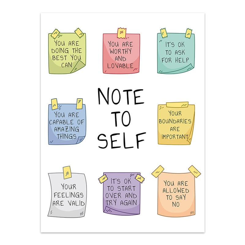 Canvas Painting Note To Self Mental Health Inspiring Quote Nordic Wall Art Pictures Poster Print for Living Room Home Decoration